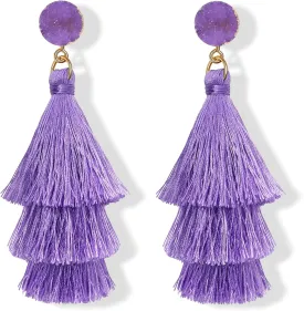 FIBO STEEL Colorful Tassel Earrings for Women Layered Bohemian Earrings, Big Statement Tiered Fringe Drop Dangle Earrings Christmas Valentine Earrings Party Jewelry