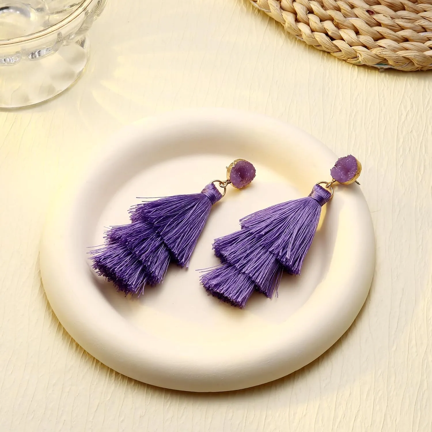FIBO STEEL Colorful Tassel Earrings for Women Layered Bohemian Earrings, Big Statement Tiered Fringe Drop Dangle Earrings Christmas Valentine Earrings Party Jewelry