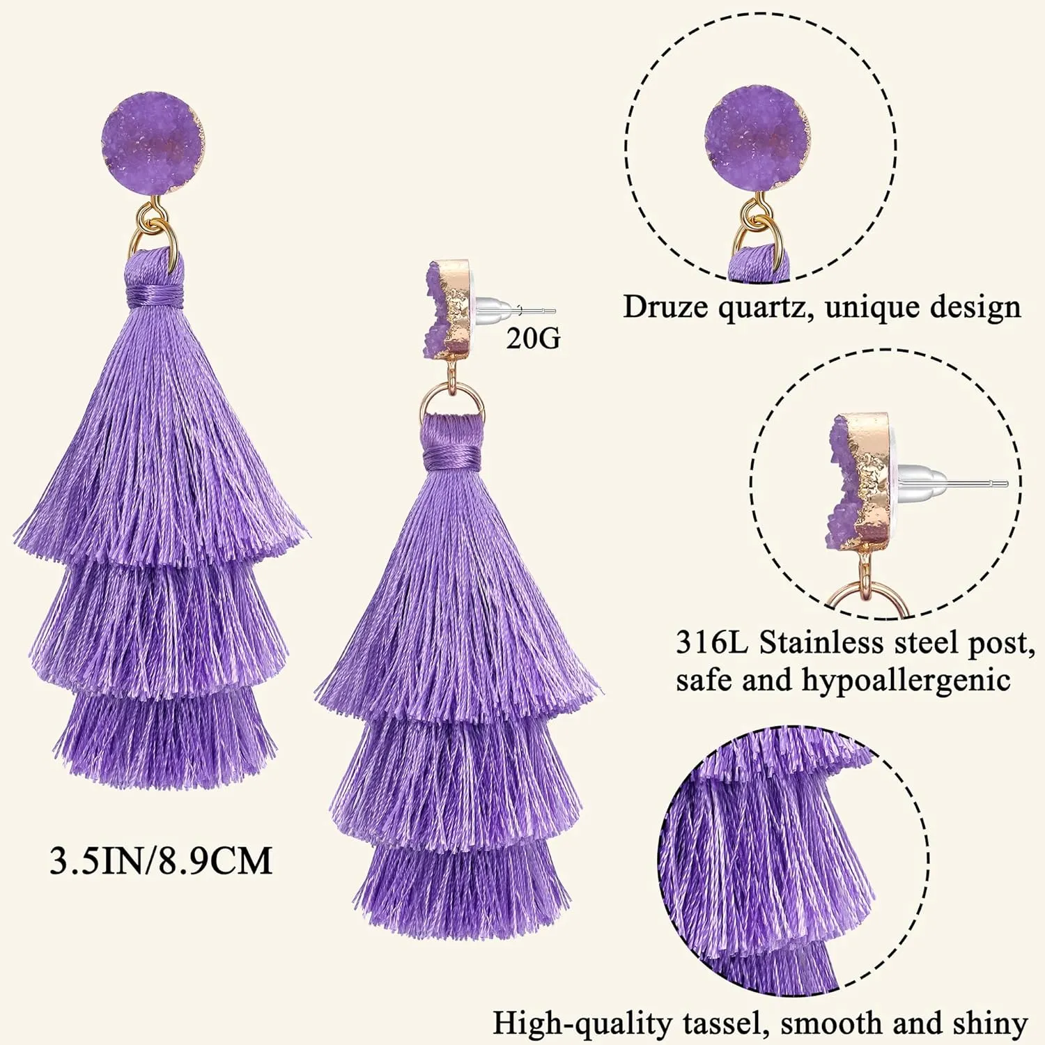 FIBO STEEL Colorful Tassel Earrings for Women Layered Bohemian Earrings, Big Statement Tiered Fringe Drop Dangle Earrings Christmas Valentine Earrings Party Jewelry
