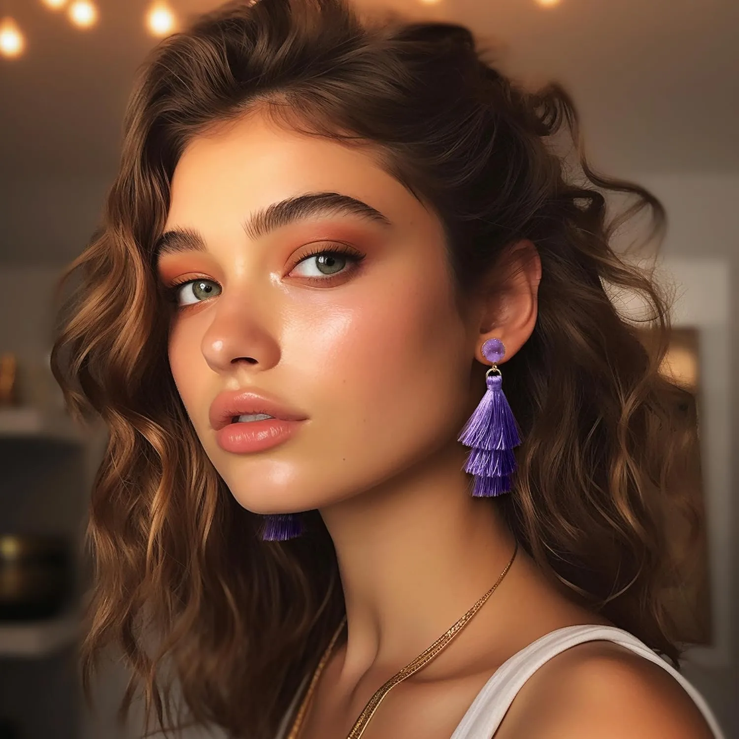 FIBO STEEL Colorful Tassel Earrings for Women Layered Bohemian Earrings, Big Statement Tiered Fringe Drop Dangle Earrings Christmas Valentine Earrings Party Jewelry