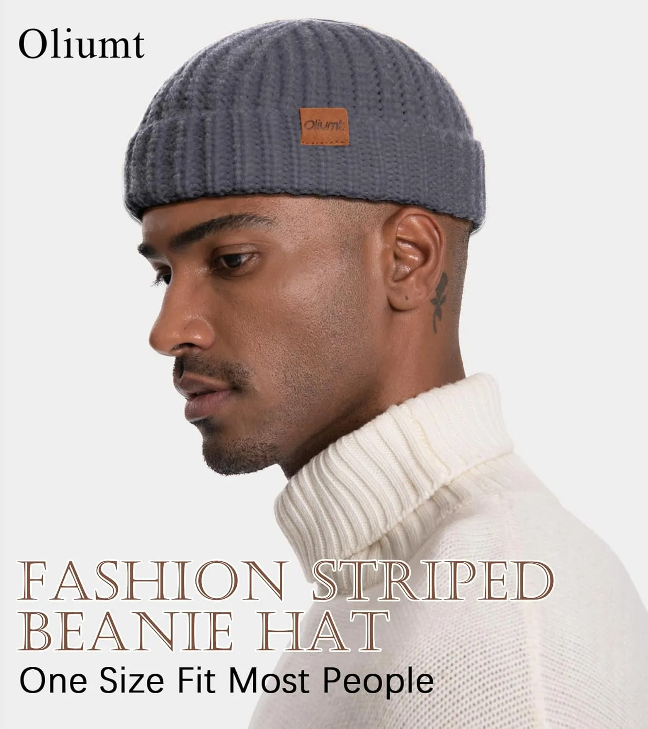 Fisherman Short Beanie Hats for Men, Knit Skull Cap Cuff Trawler Hat Mens Stylish Watch Cap Winter Warm Hat for Daily Wear