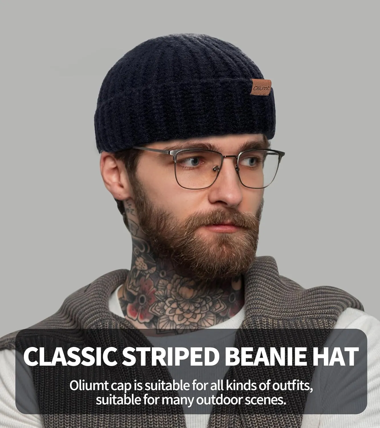 Fisherman Short Beanie Hats for Men, Knit Skull Cap Cuff Trawler Hat Mens Stylish Watch Cap Winter Warm Hat for Daily Wear