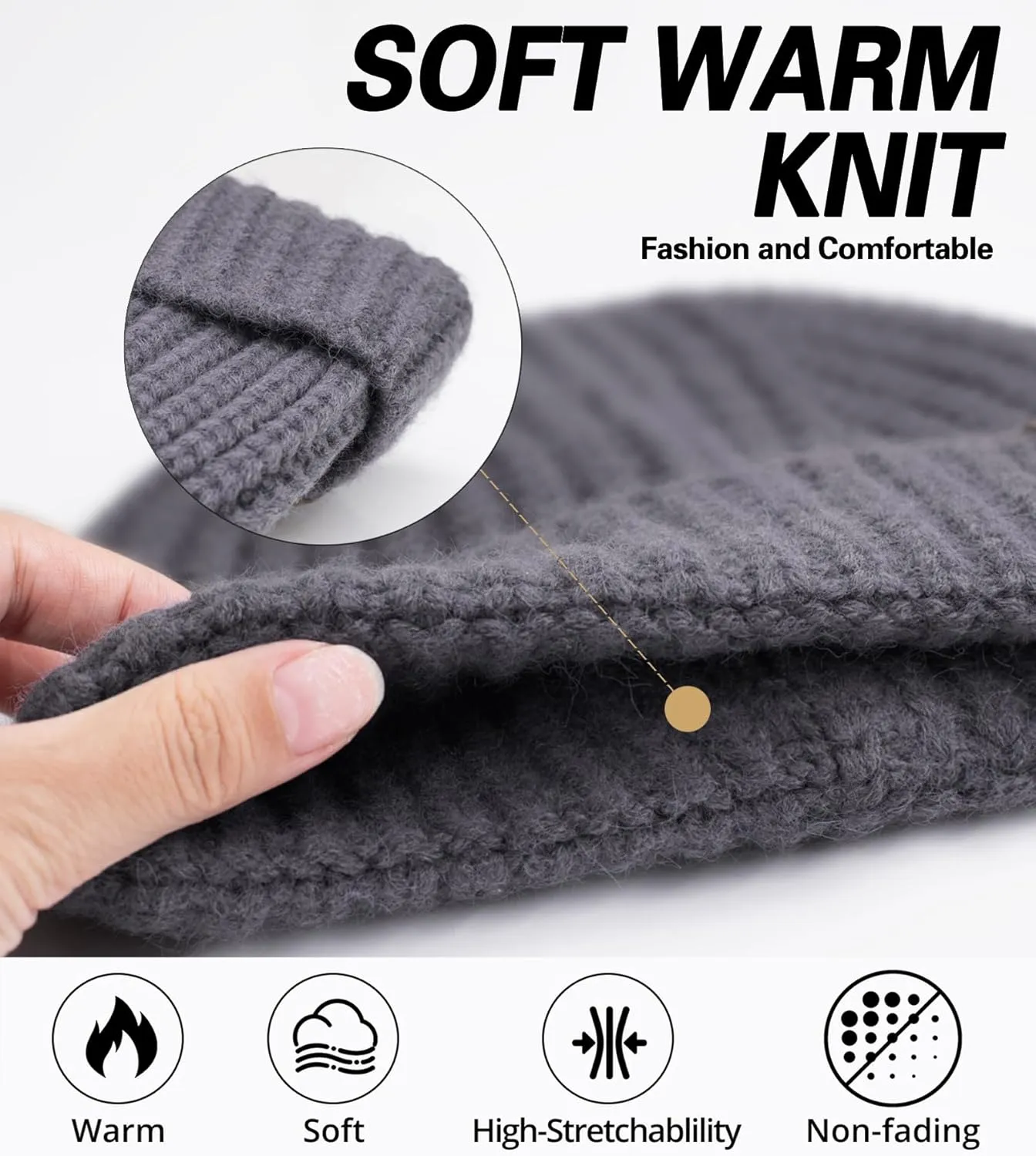 Fisherman Short Beanie Hats for Men, Knit Skull Cap Cuff Trawler Hat Mens Stylish Watch Cap Winter Warm Hat for Daily Wear