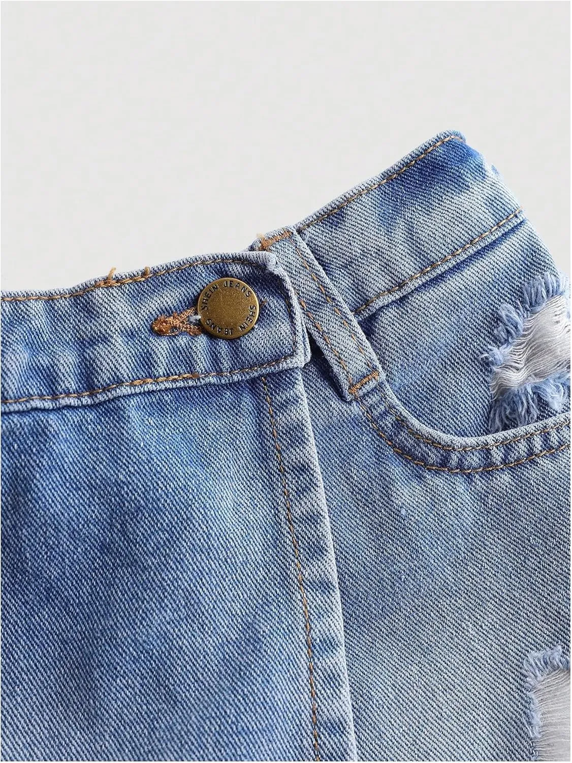 Girl's Button Elastic Waist Denim Skirts Casual Ripped Mini Shorts Asymmetric Wrap Skorts with Pocket