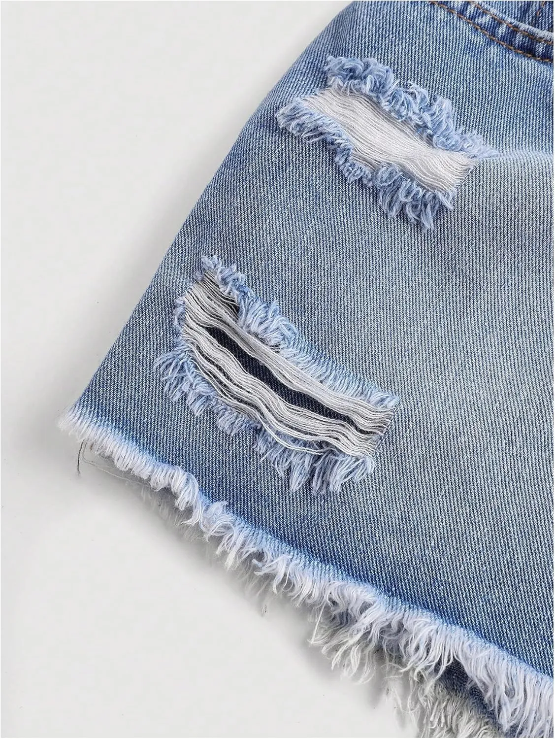 Girl's Button Elastic Waist Denim Skirts Casual Ripped Mini Shorts Asymmetric Wrap Skorts with Pocket