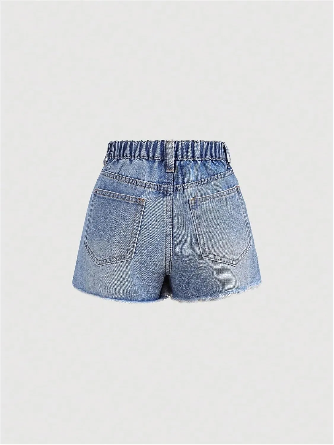 Girl's Button Elastic Waist Denim Skirts Casual Ripped Mini Shorts Asymmetric Wrap Skorts with Pocket