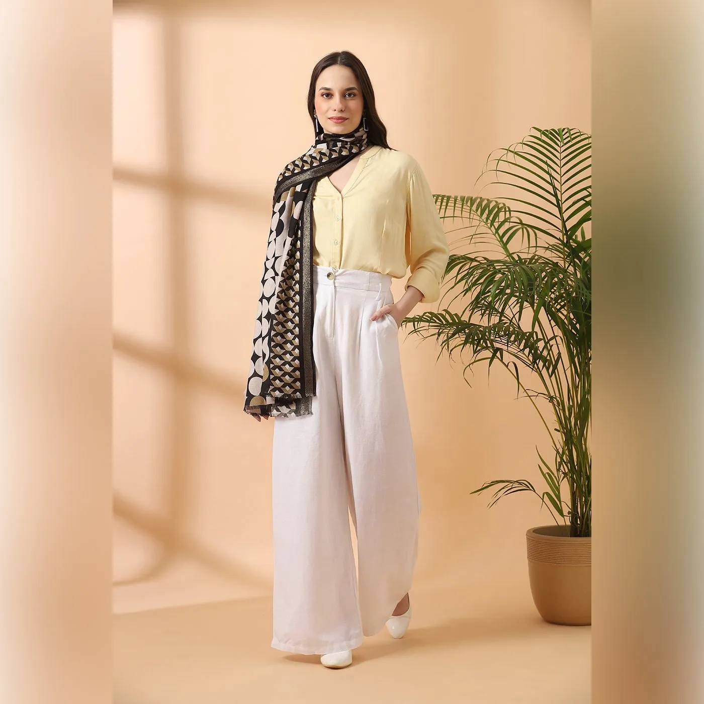 Graphic Polka Printed Wool Silk Stole