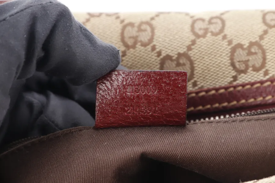 GUCCI 113009 214397 GG BOSTON BAG SMALL BEIGE MAROON CANVAS SILVER HARDWARE WITH DUST COVER