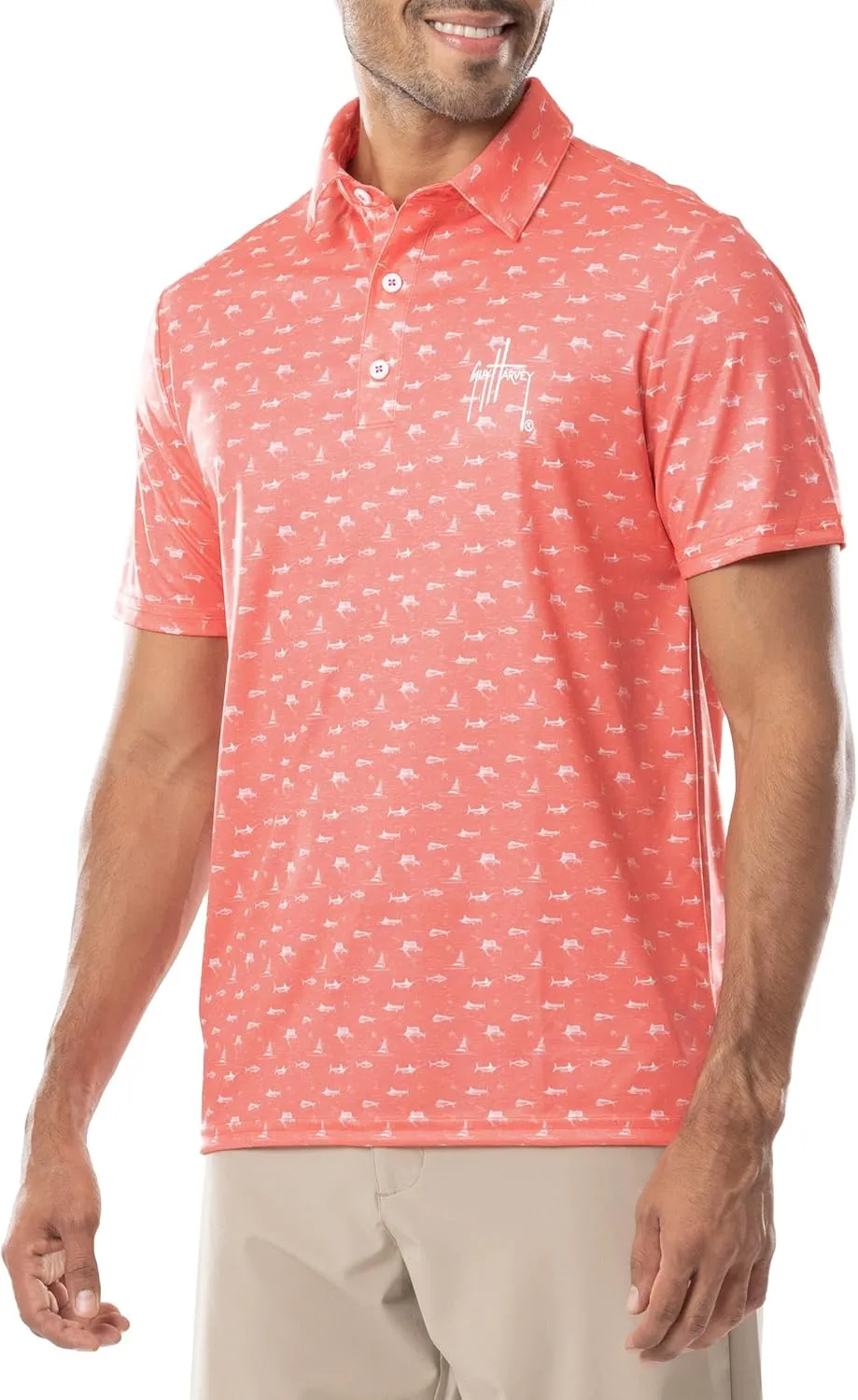 Guy Harvey Mens Performance Recycled Polyester Short Sleeve Polo Shirt
