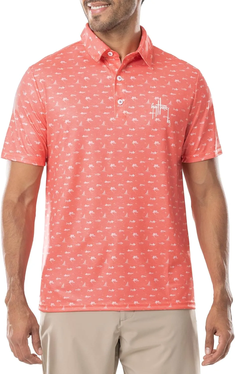 Guy Harvey Mens Performance Recycled Polyester Short Sleeve Polo Shirt
