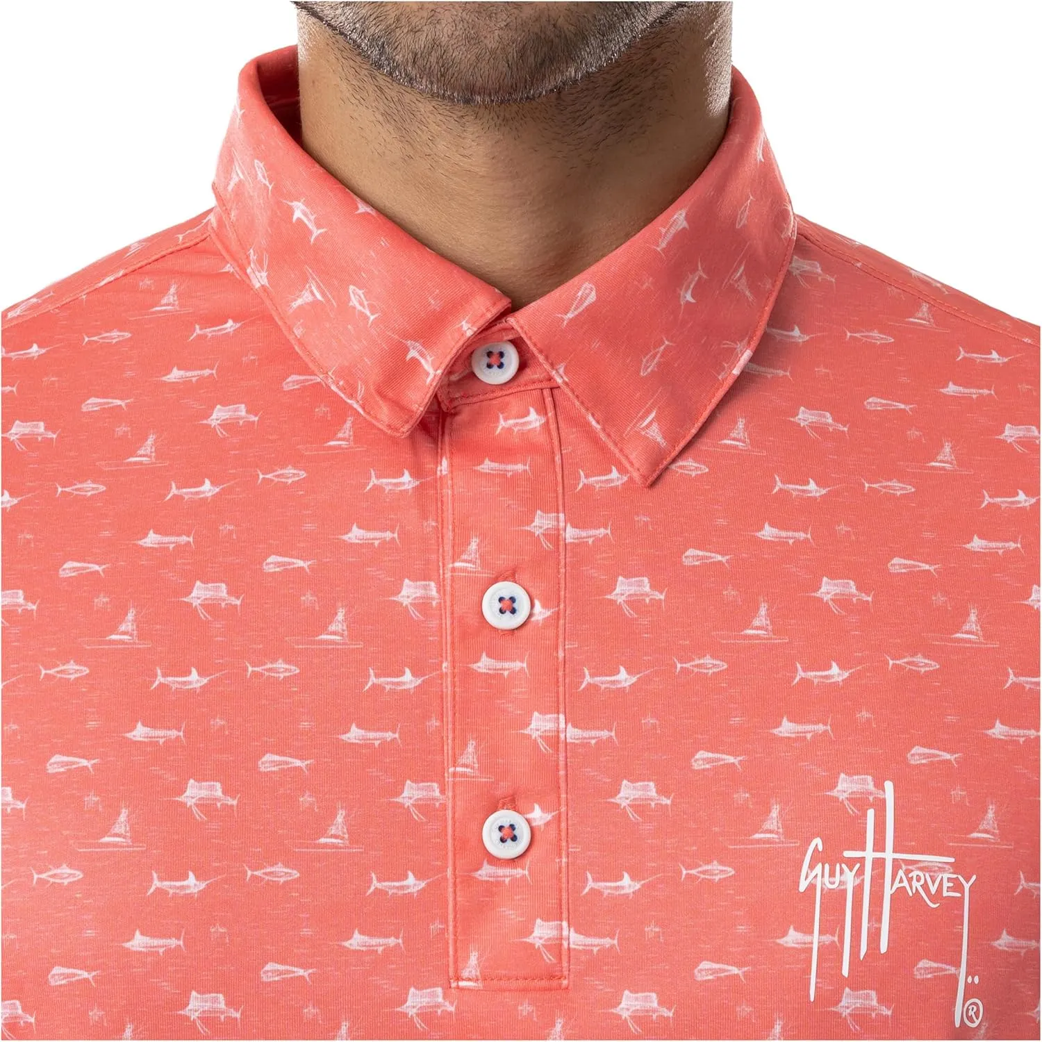 Guy Harvey Mens Performance Recycled Polyester Short Sleeve Polo Shirt