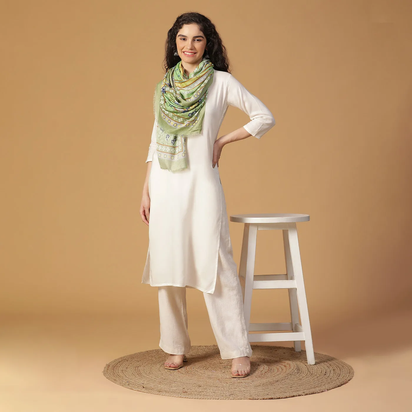 Light Grey Printed Modal Silk Stole