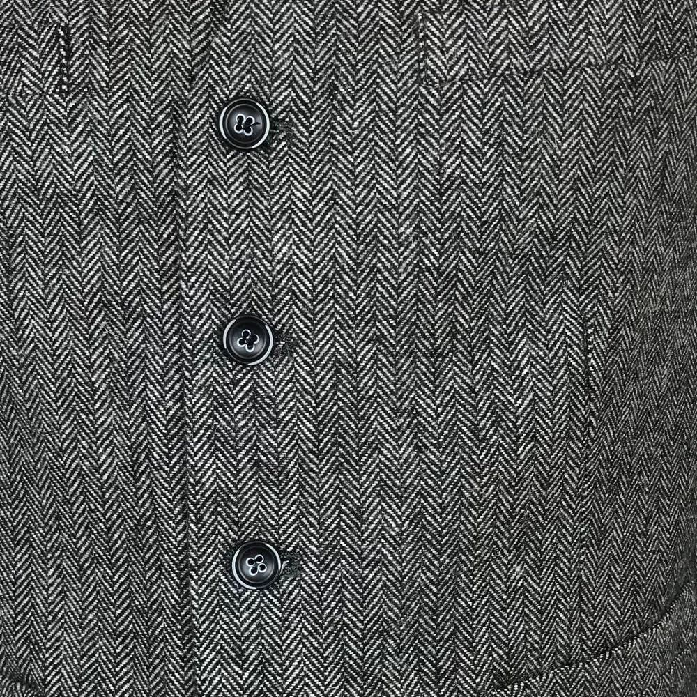 Mens 50% Wool Tweed Vest, Full Back with Fabric Belt, 4 Pockets, Herringbone Pattern, Grey
