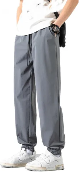Men's Pant Sports Summer Lightweight Drawstring Ice Silk Cargo Softshell Straight Leg Casual Trouser for Men