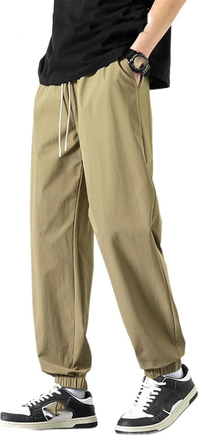 Men's Pant Sports Summer Lightweight Drawstring Ice Silk Cargo Softshell Straight Leg Casual Trouser for Men