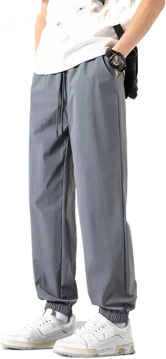 Men's Pant Sports Summer Lightweight Drawstring Ice Silk Cargo Softshell Straight Leg Casual Trouser for Men