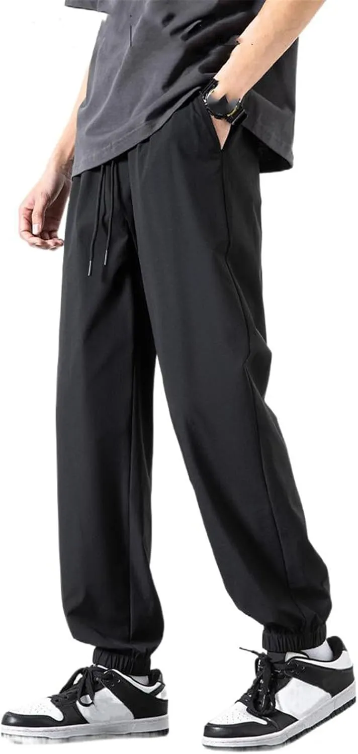 Men's Pant Sports Summer Lightweight Drawstring Ice Silk Cargo Softshell Straight Leg Casual Trouser for Men