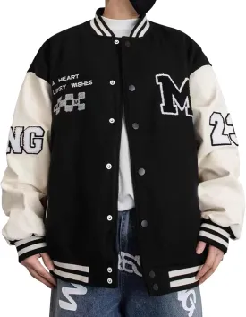 Mens Varsity Jacket Baseball Bomber Jacket Vintage Unisex Streetwear Coats with Patchwork Hipster Utility Tops