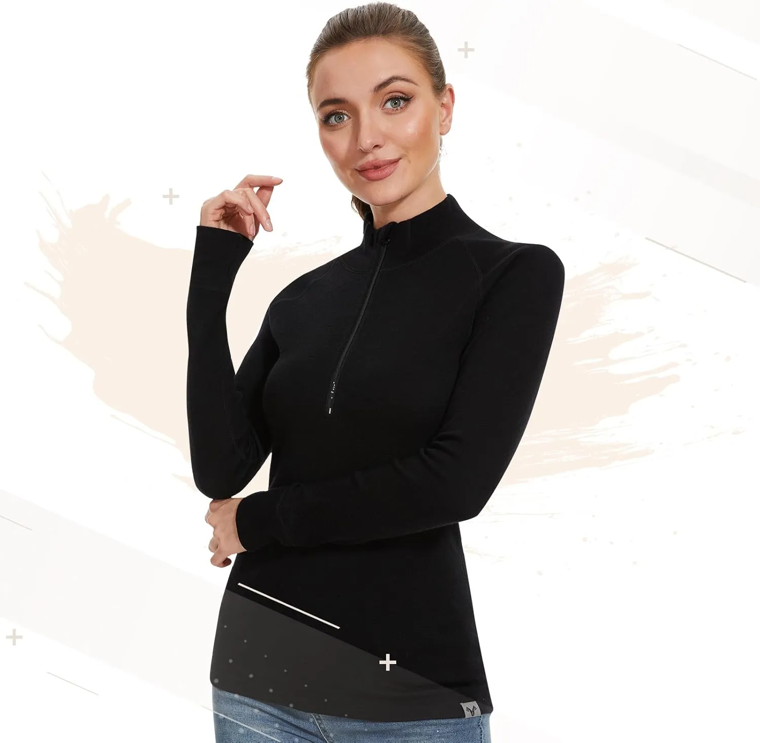 MERINNOVATION Merino Wool Base Layer for Womens Wool Half Zip Sweater Midweight 240gsm