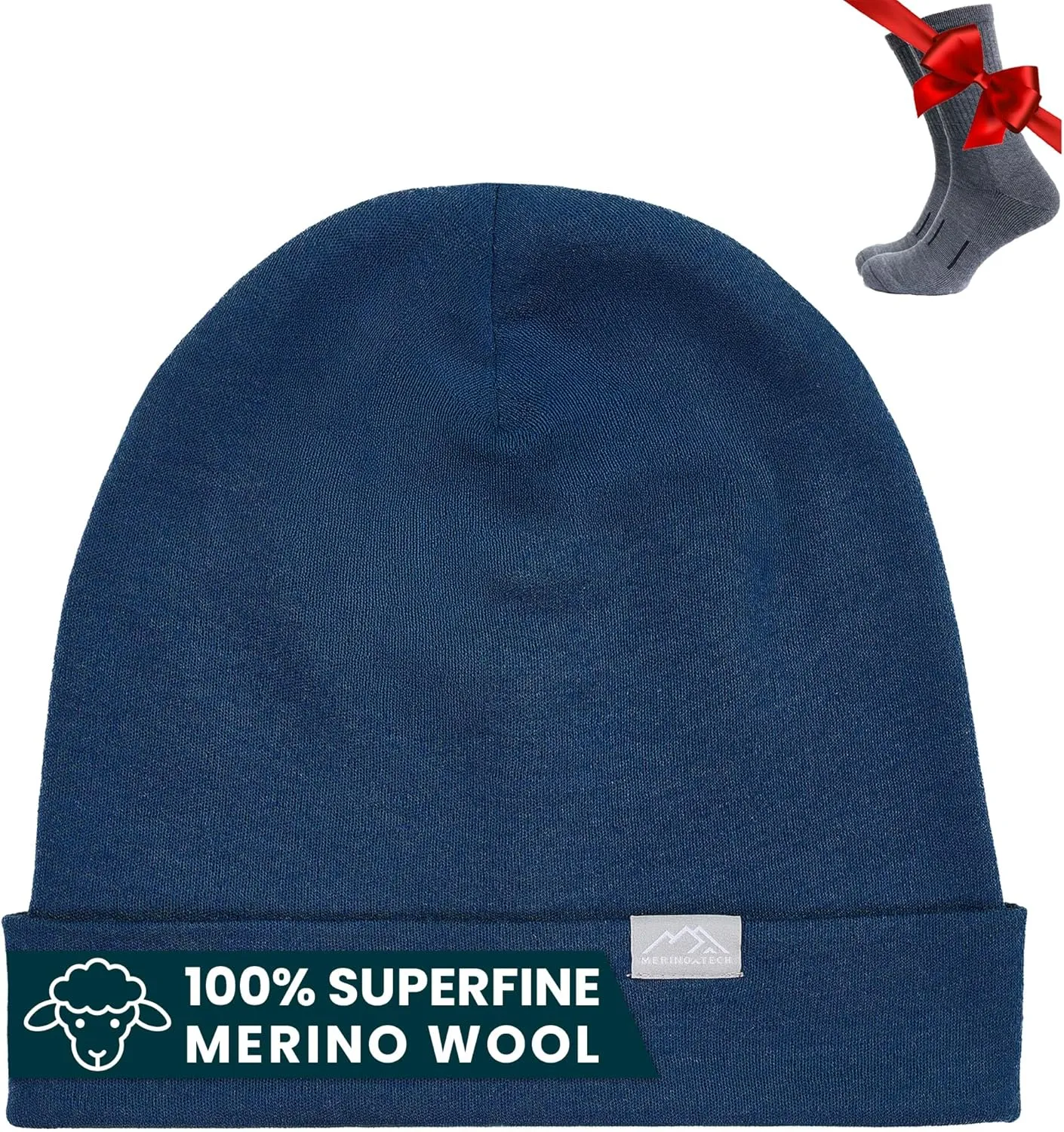 Merino Wool Beanie Men and Women  Cuff Merino Wool Hats for Men and Women - Unisex Adult Beanie Hat and Socks