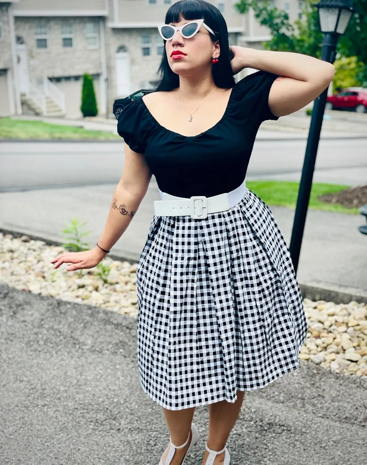 OBBUE Dresstore Vintage Pleated Skirt Floral A-line Printed Midi Skirts with Pockets
