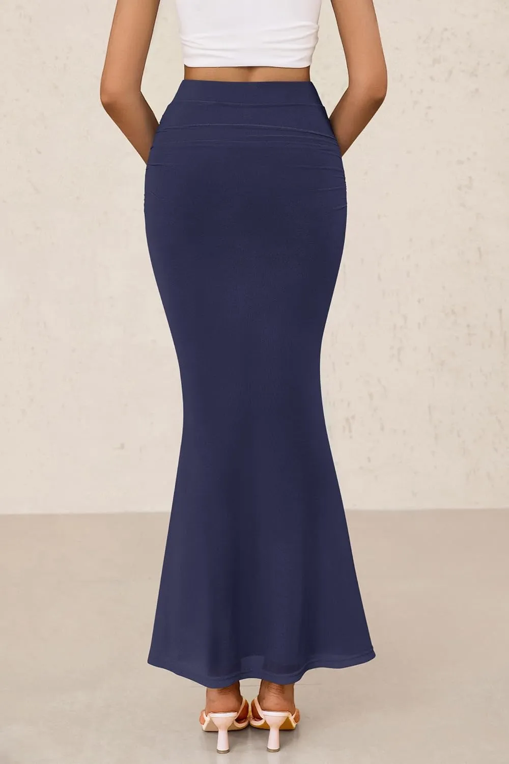 PRETTYGARDEN Women Fitted Mesh Mermaid Skirt 2025 Spring Summer Casual High Waisted Ruched Maxi Long Bodycon Going Out Skirts