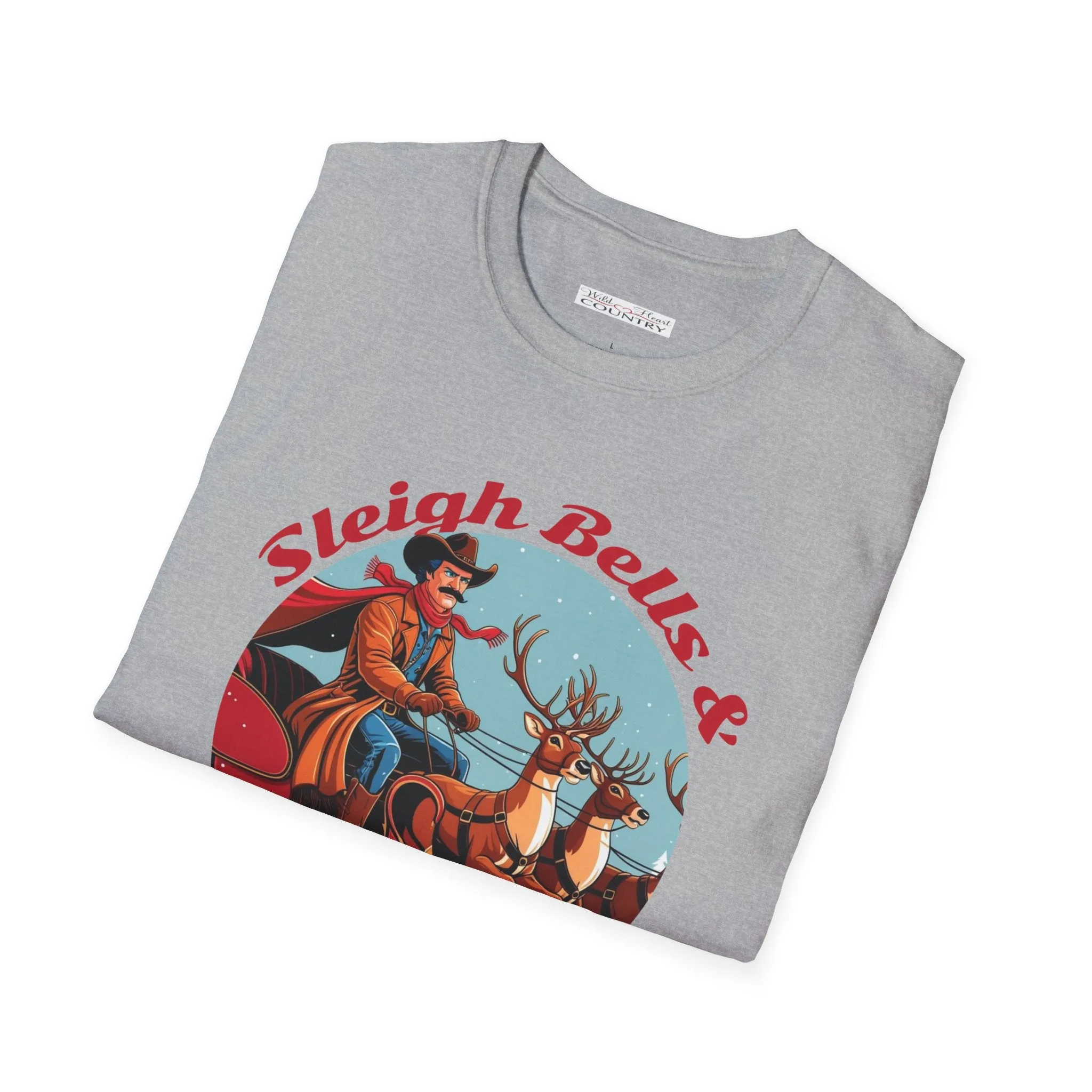 Sleigh Bells & Cowboy Yells Tee, Christmas T-Shirt, Country Christmas shirt, Christmas Graphic Tee