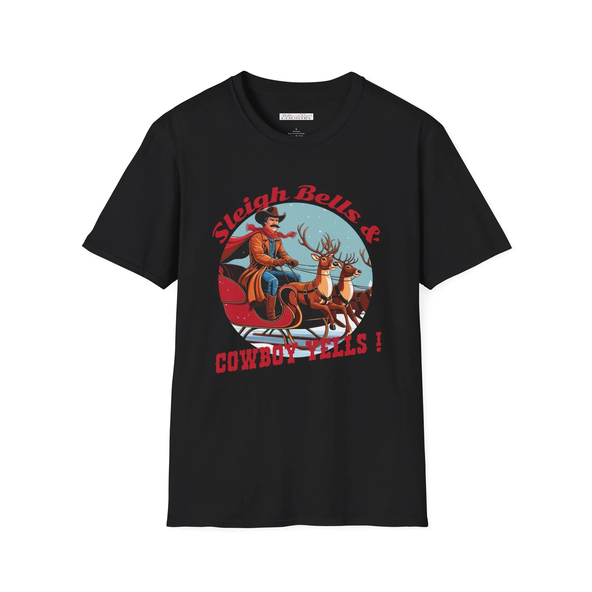 Sleigh Bells & Cowboy Yells Tee, Christmas T-Shirt, Country Christmas shirt, Christmas Graphic Tee
