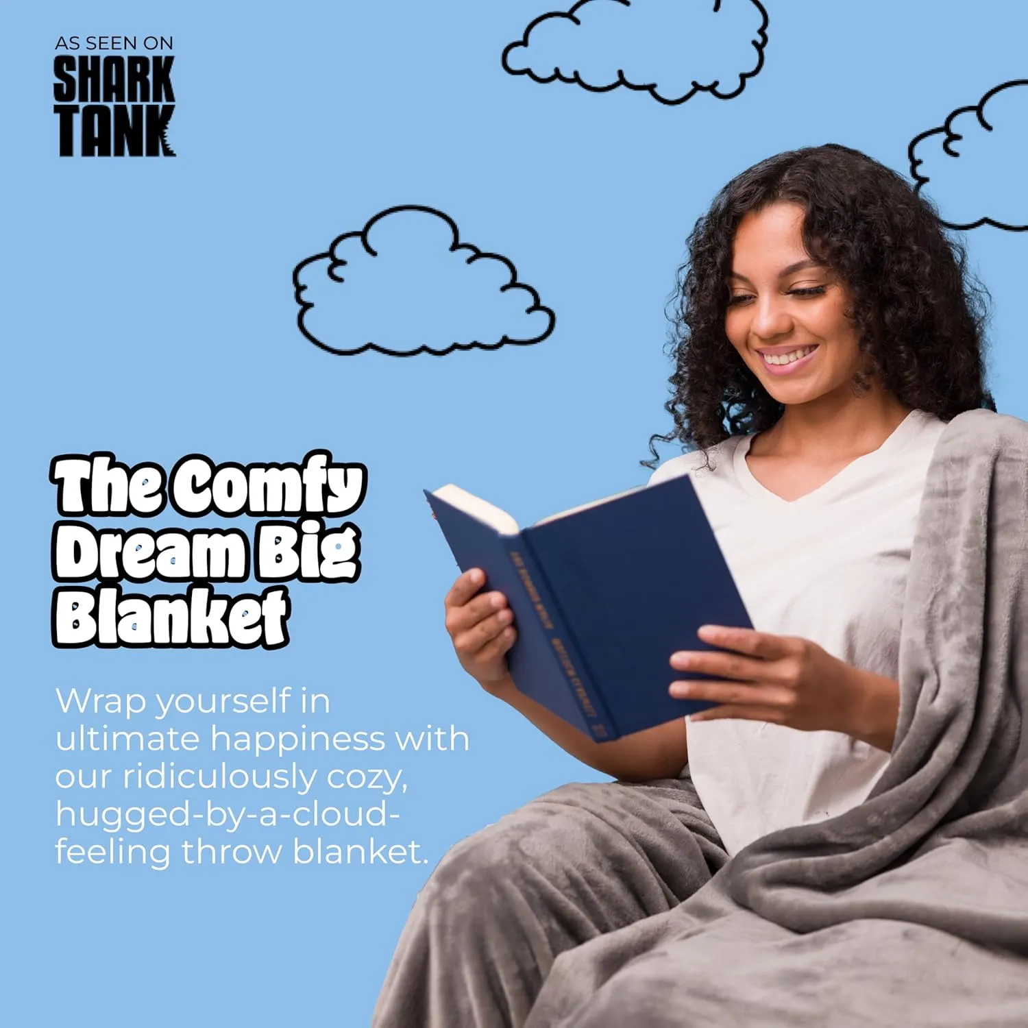 THE COMFY Dream Big Blanket - 96x96 Inches, 100% Polyester Soft Microfiber Blanket, Warm and Cozy Throw for Office, Home, Living Room, & Bedroom