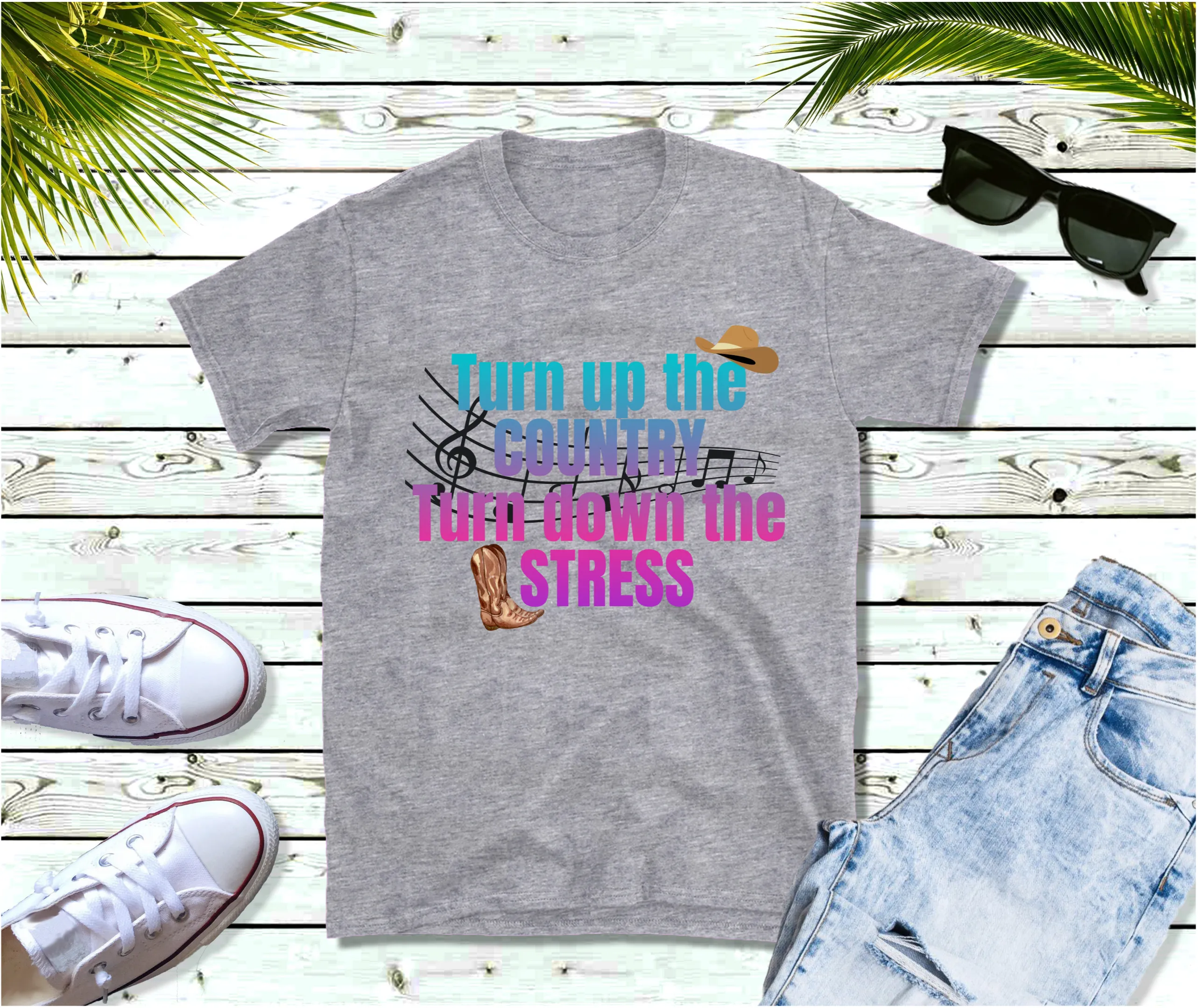 Turn up the country Turn down the stress T-Shirt, Western T-shirt, Country Music T-Shirt