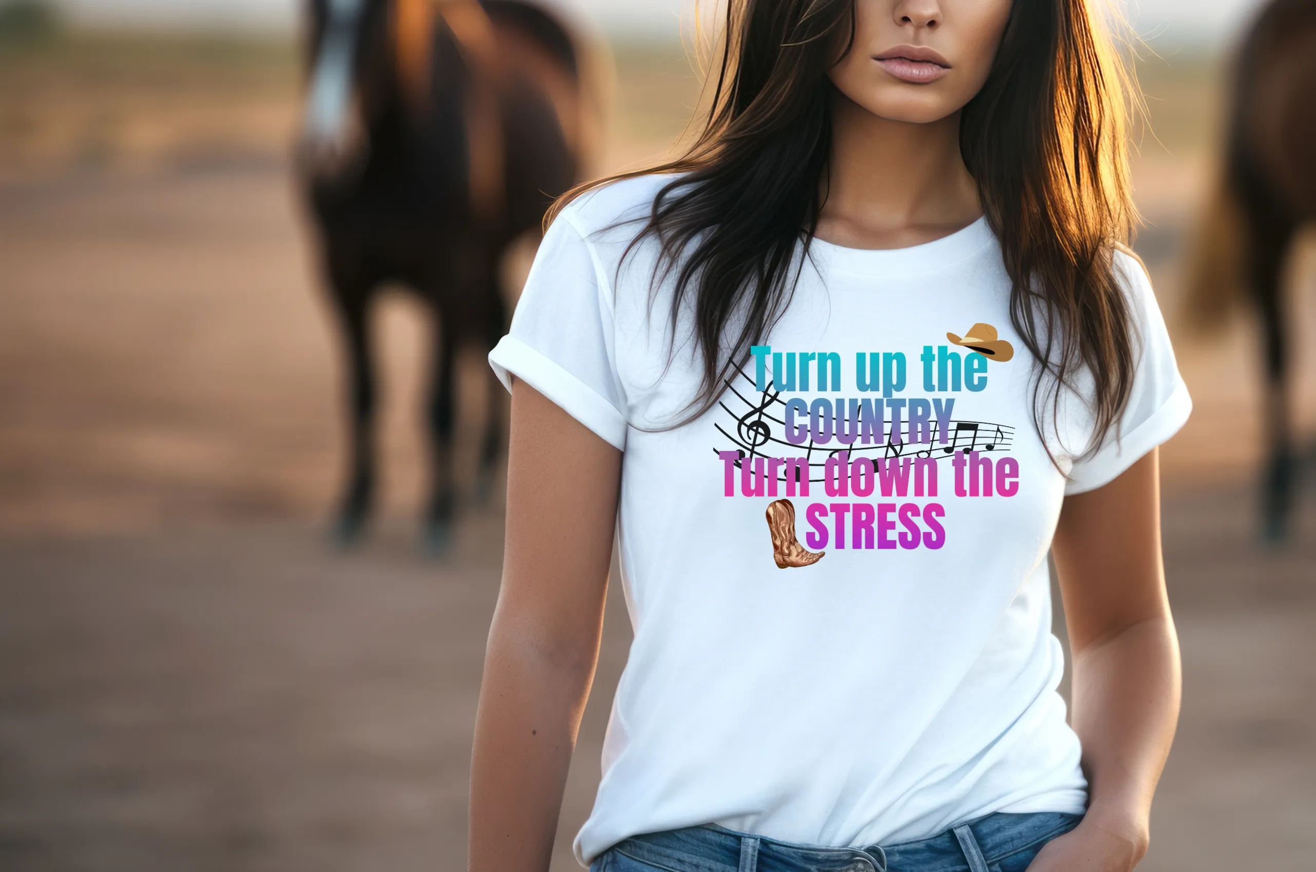 Turn up the country Turn down the stress T-Shirt, Western T-shirt, Country Music T-Shirt