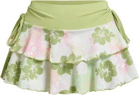 Verdusa Women's Floral Print Layered Ruffle Mini Skirts Tied Side Boho Flowy Short Skirt