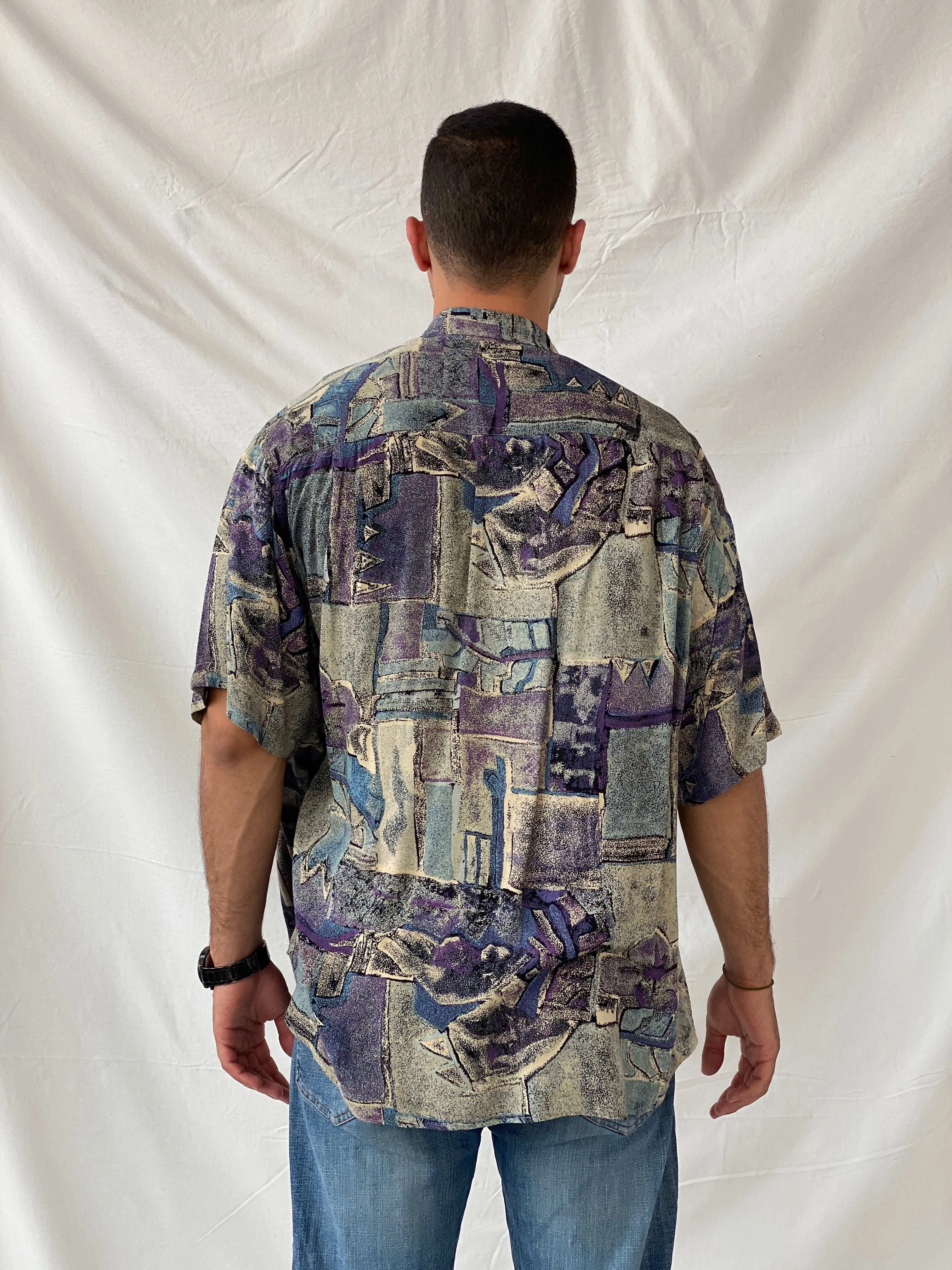 Vintage AMICI Purple Abstract Print Men’s Button Up Shirt - L
