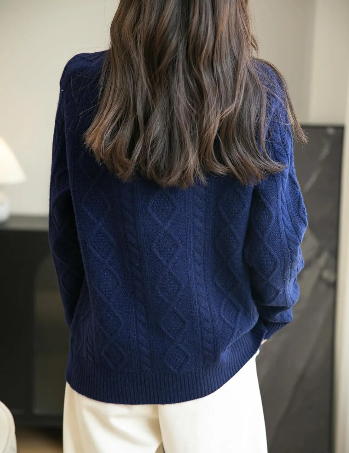 Women's 100% Merino Wool Sweater 2025 Fall Winter Casual Crewneck Long Sleeve Vintage Cable Knitted Sweater
