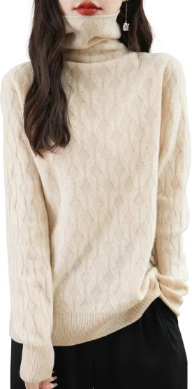 Women's 100% Merino Wool Sweater 2025 Fall Winter Solid Turtleneck Long Sleeve Knitted Pullover Sweater Jumper