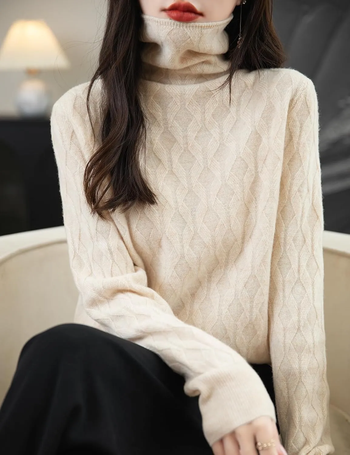 Women's 100% Merino Wool Sweater 2025 Fall Winter Solid Turtleneck Long Sleeve Knitted Pullover Sweater Jumper