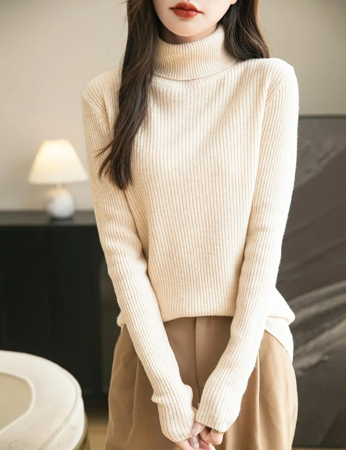 Women's 100% Merino Wool Turtleneck Sweater 2025 Fall Winter Long Sleeve Warm Soft Ribbed Knit Pullover Sweater