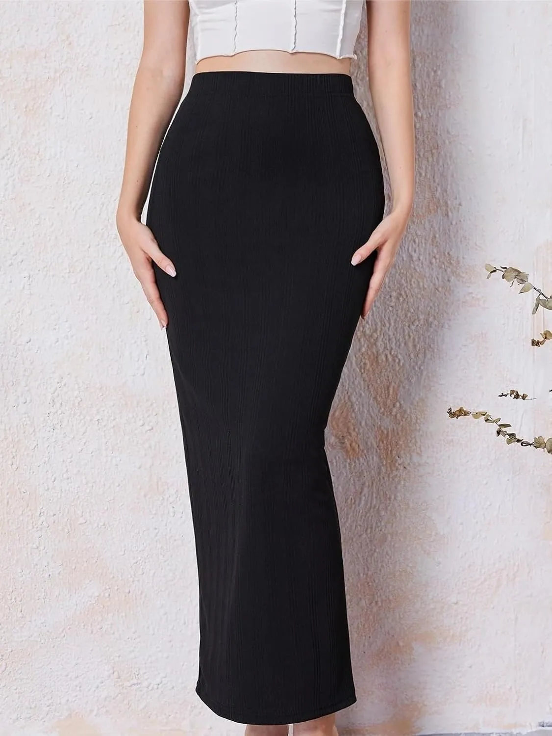 Women's High Waist Slit Back Pencil Skirt 2025 Fashion Long Skirts