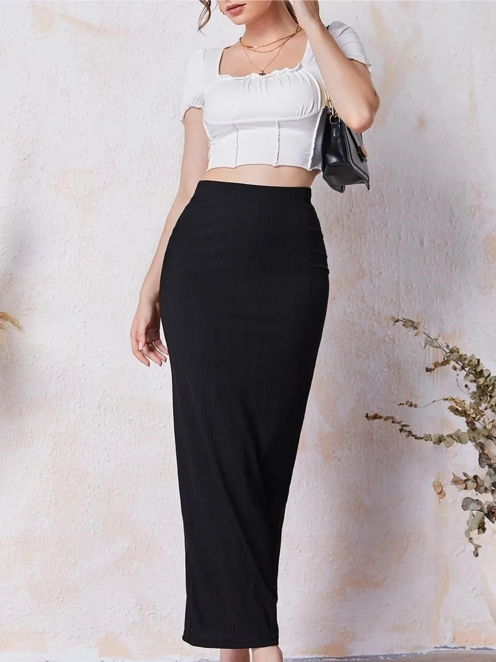 Women's High Waist Slit Back Pencil Skirt 2025 Fashion Long Skirts