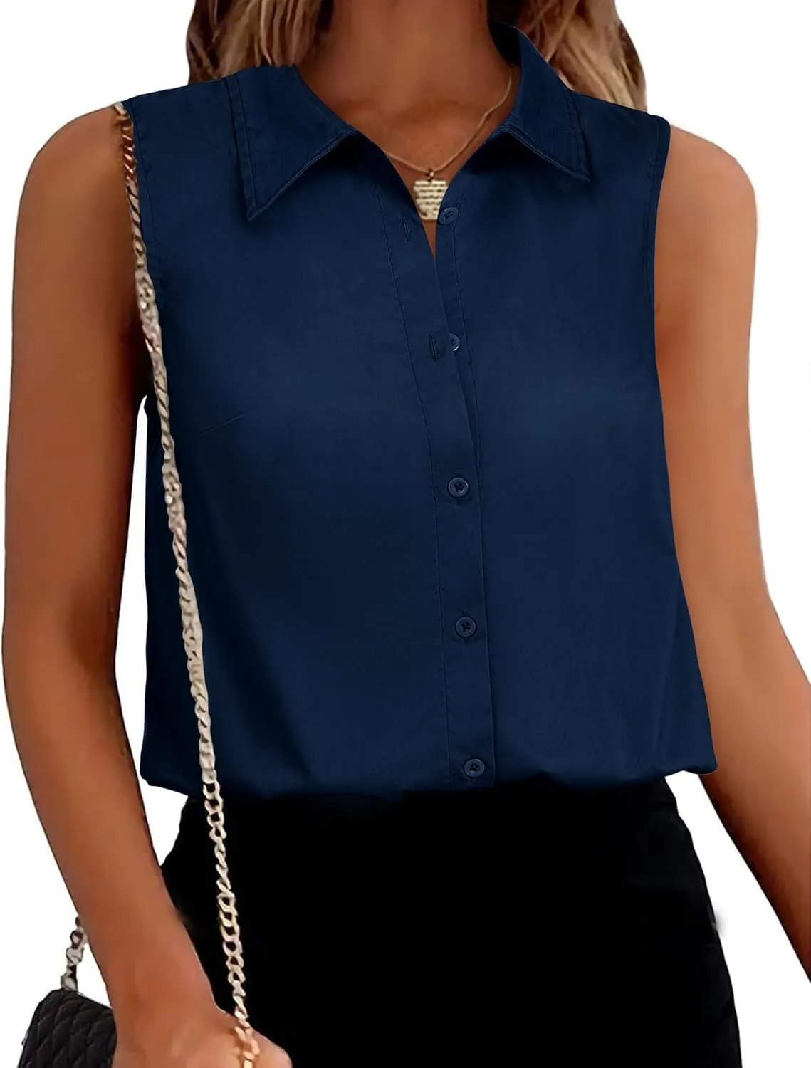 Womens Sleeveless Button Down Shirts Collared Blouse V Neck Work Tank Top Business Office Summer Outfits 2025