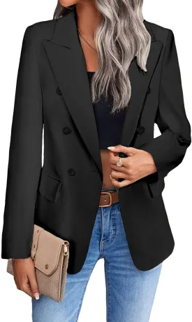 Work Blazer Jacket for Women 2023 Womens Casual Work Clothes Outfits Office Business Professional Interview Attire Plus Szie Oversize Winter Blazers Jackets Suits Suit Black L