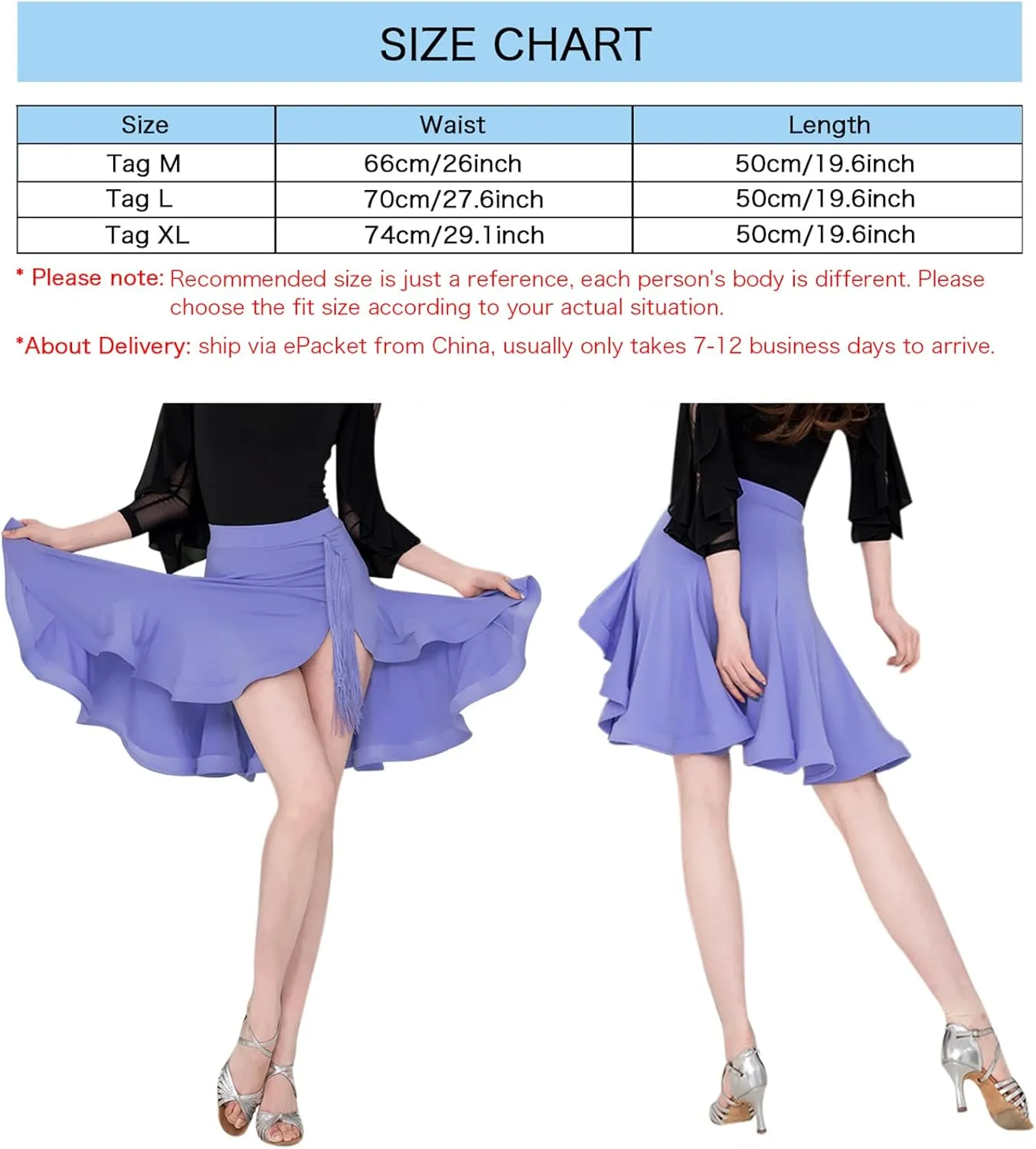 Z&X Women's Latin Salsa Dance Skirt Hi-Lo Fishbone Ruffle Swing Skirt Ballroom Fringe Dancing Skirts with Shorts