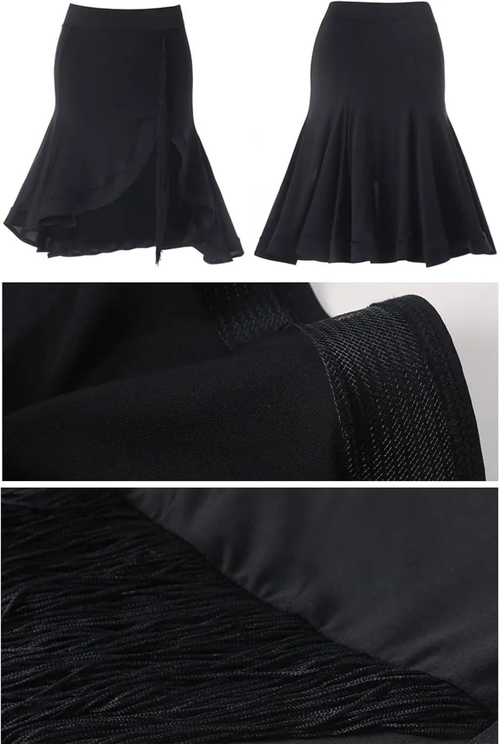 Z&X Women's Latin Salsa Dance Skirt Hi-Lo Fishbone Ruffle Swing Skirt Ballroom Fringe Dancing Skirts with Shorts