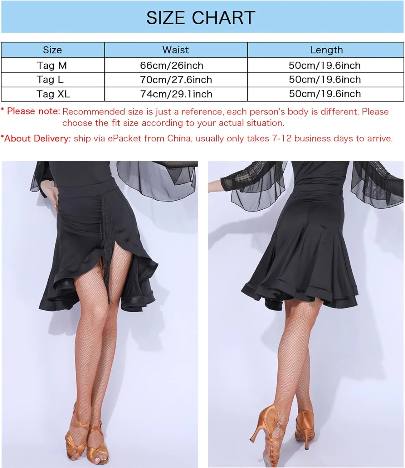 Z&X Women's Latin Salsa Dance Skirt Hi-Lo Fishbone Ruffle Swing Skirt Ballroom Fringe Dancing Skirts with Shorts